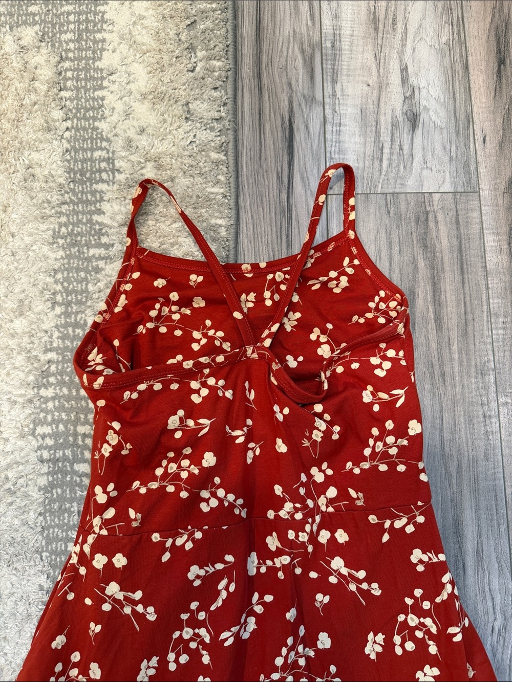 Pact Rust Red Floral Dress with White Blossoms - Picture 3 of 4